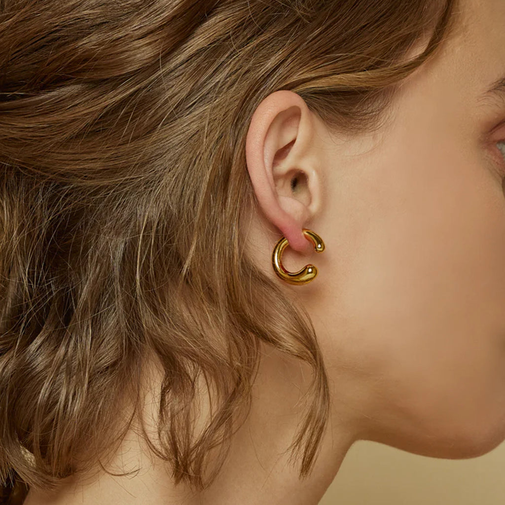 Sierra Orbit Curved Jacket Earrings 14k Gold Plated Minimal Daily Wear
