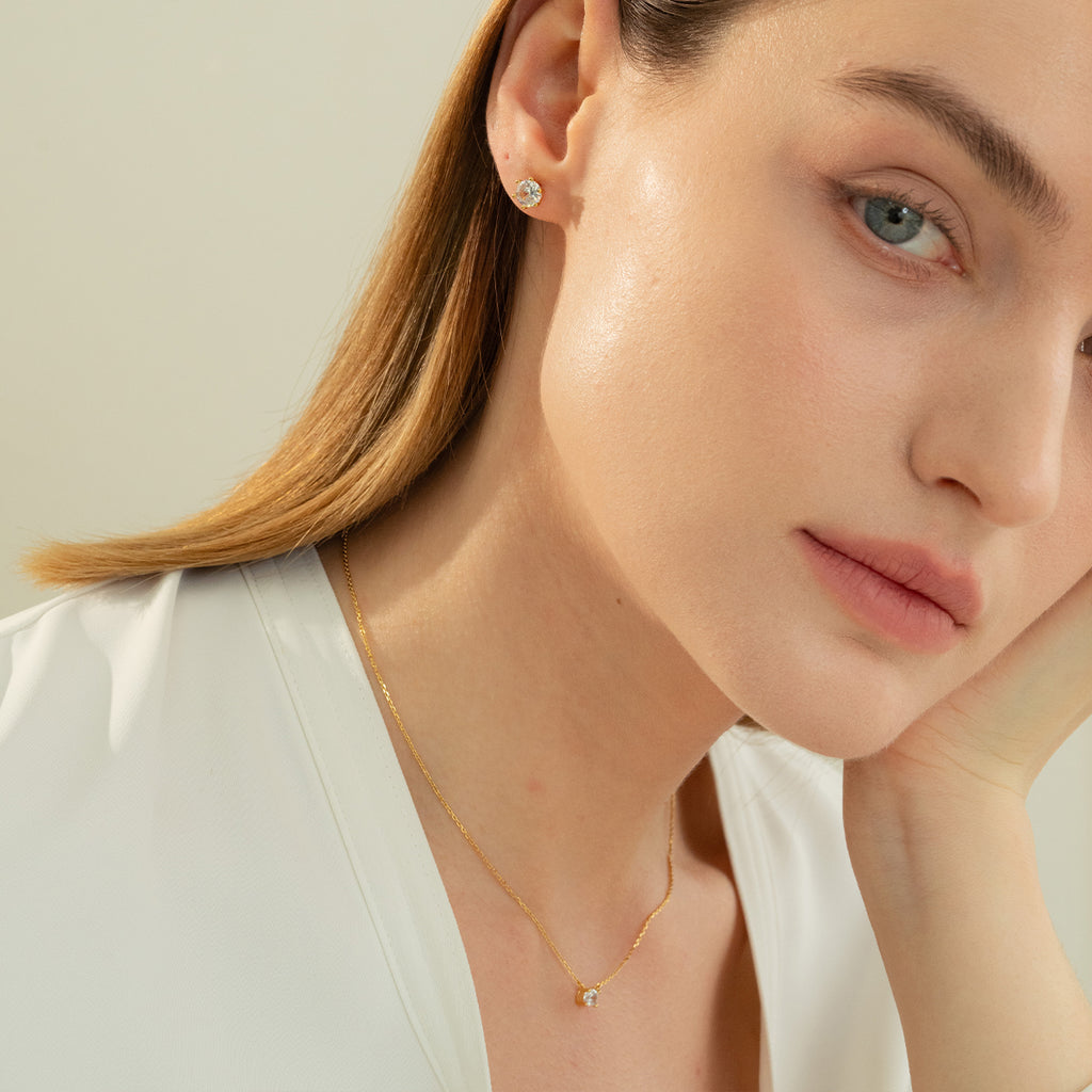 Julia Crystal Six-Point Star Stud Earrings 14k Gold Plated Daily
