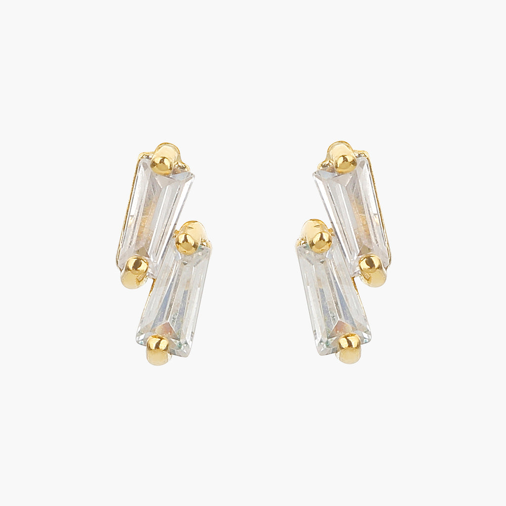 Kacie Pavé Crystal Stud Earrings 14k Gold Plated Simple Daily Style