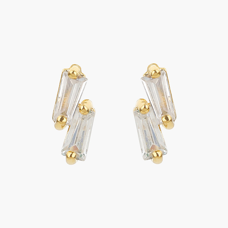 Kacie Pavé Crystal Stud Earrings 14k Gold Plated Simple Daily Style