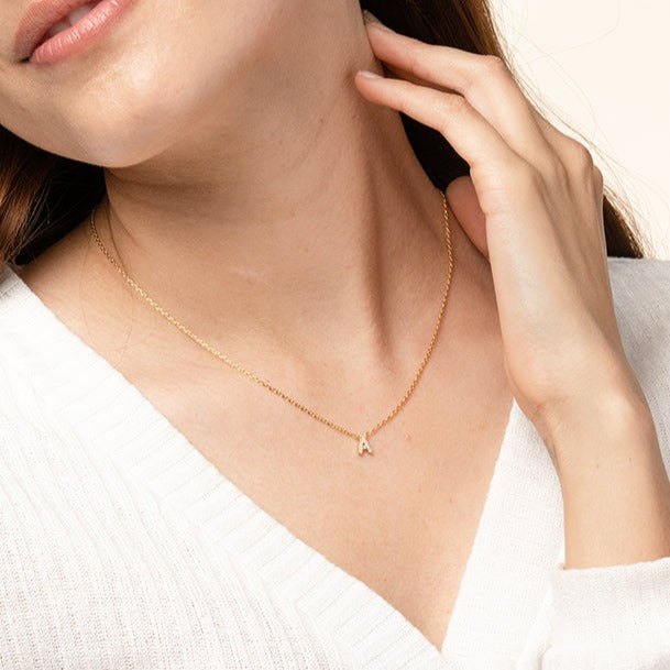 Signature Crystal Initial Necklace 14k Gold Plated Effortless Style