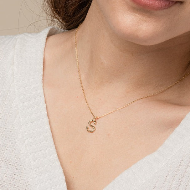 Signature Textured Initial Necklace 14k Gold Plated Everyday Look