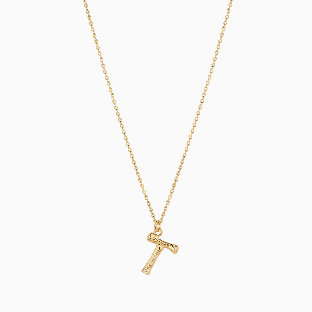 Signature Textured Initial Necklace 14k Gold Plated Everyday Look