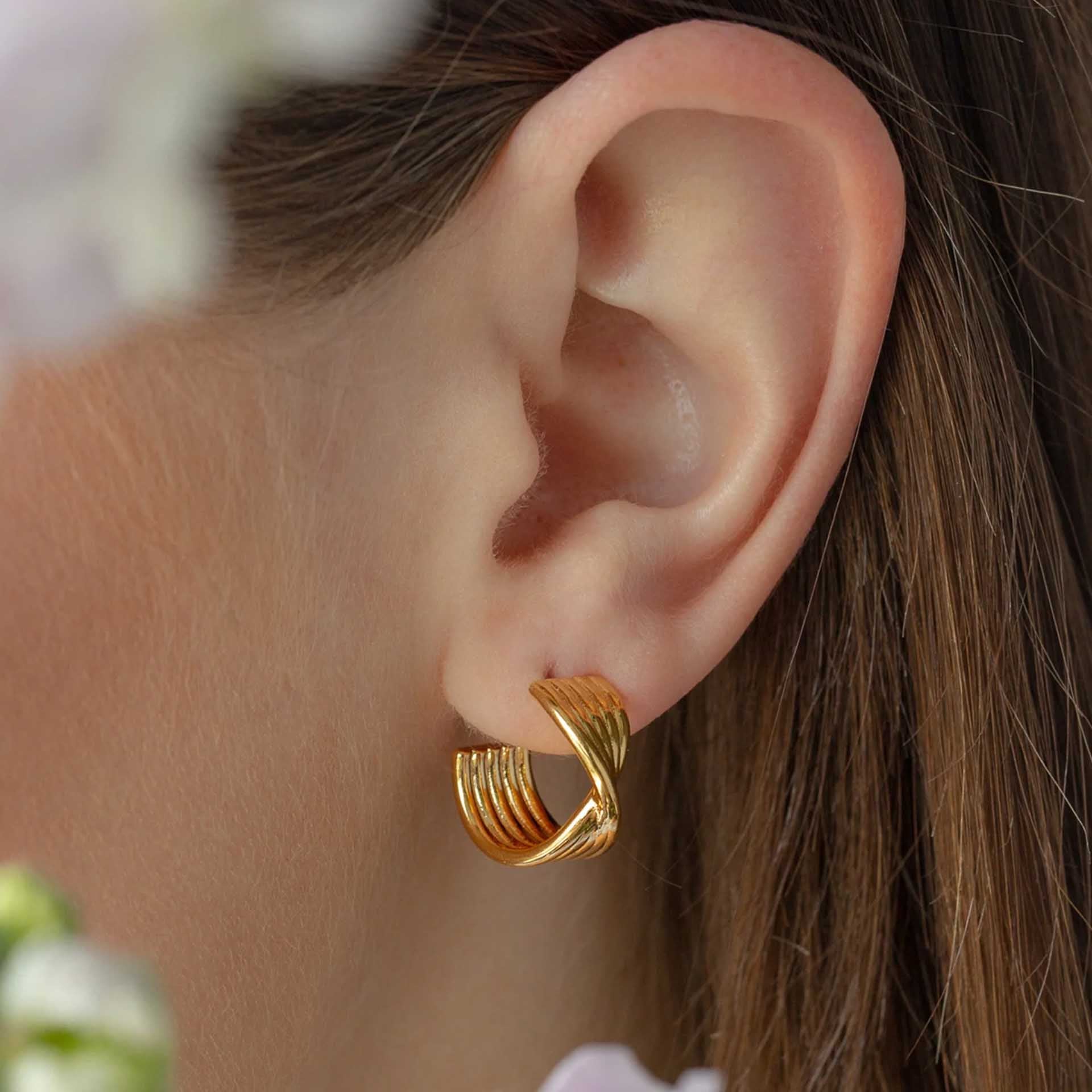 Maeve Twisted Knot Huggie Earrings 14k Gold Plated Daily Wear