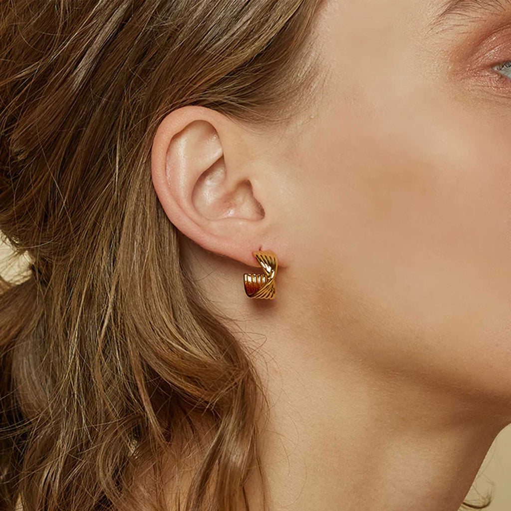 Maeve Twisted Knot Huggie Earrings 14k Gold Plated Daily Wear