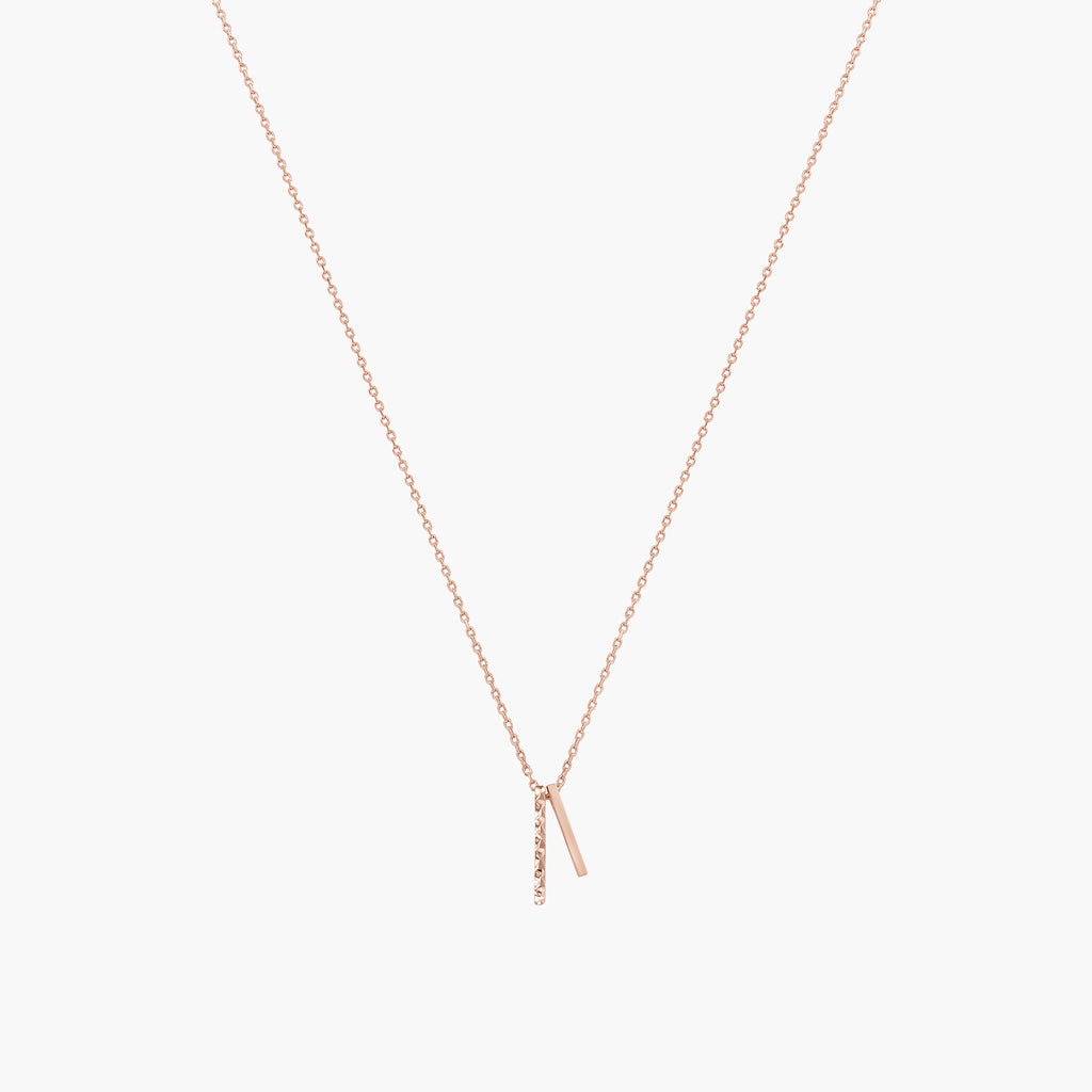 Skylar Mini Double Textured Bar Necklace 14k Gold Plated Daily Style