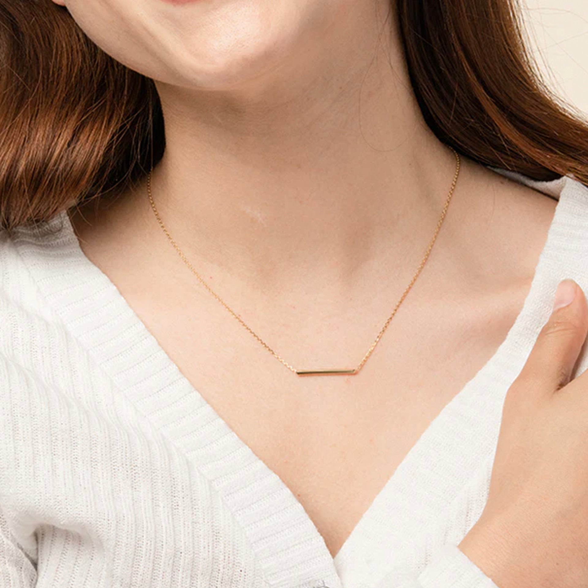 Naomi Single Horizontal Bar Pendant Necklace 14k Gold Plated Minimal