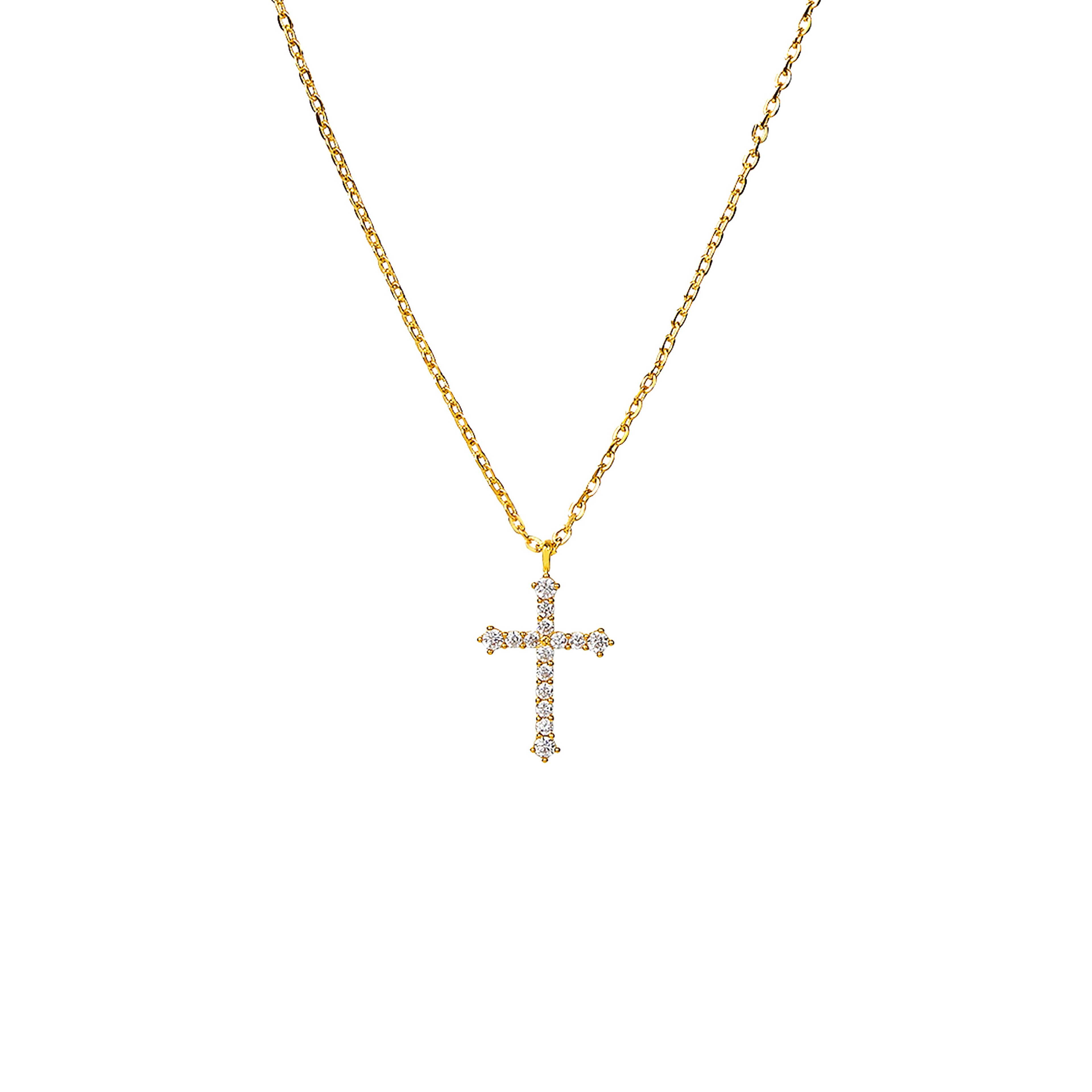 Lisette Crystal Cross Pointed Necklace 14k Gold Plated Faith