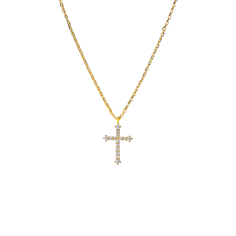 Lisette Crystal Cross Pointed Necklace 14k Gold Plated Faith