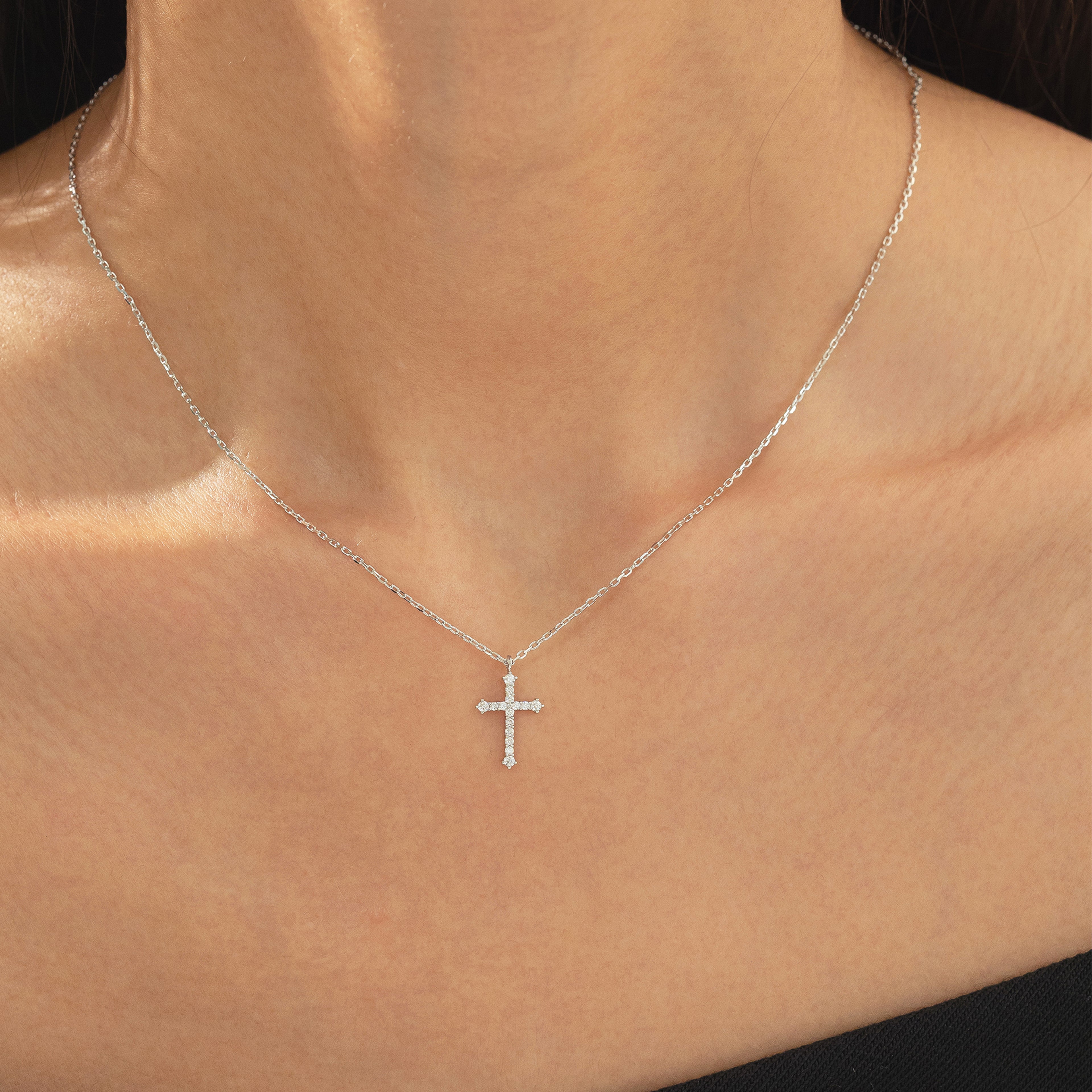 Lisette Crystal Cross Pointed Necklace 14k Gold Plated Faith