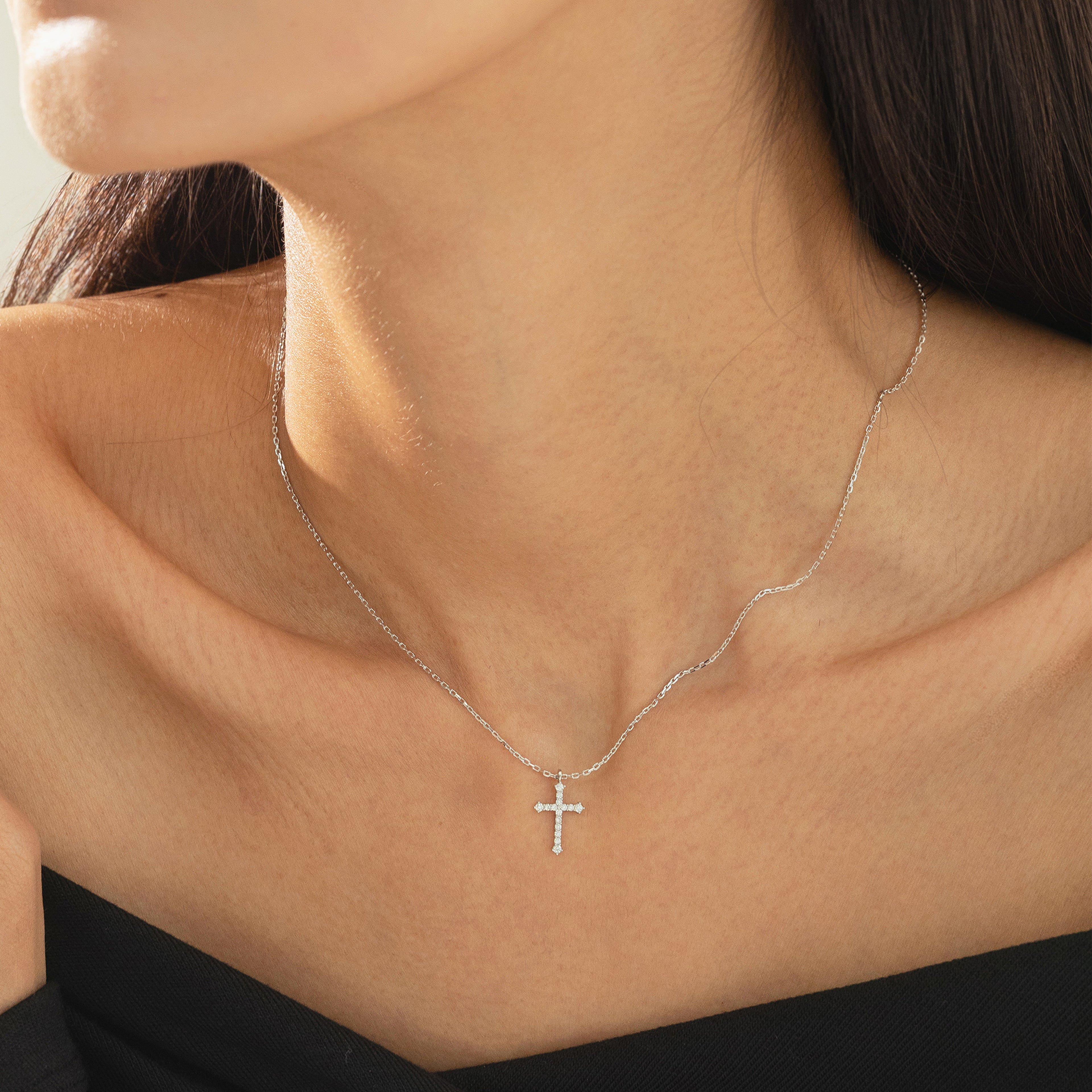 Lisette Crystal Cross Pointed Necklace 14k Gold Plated Faith
