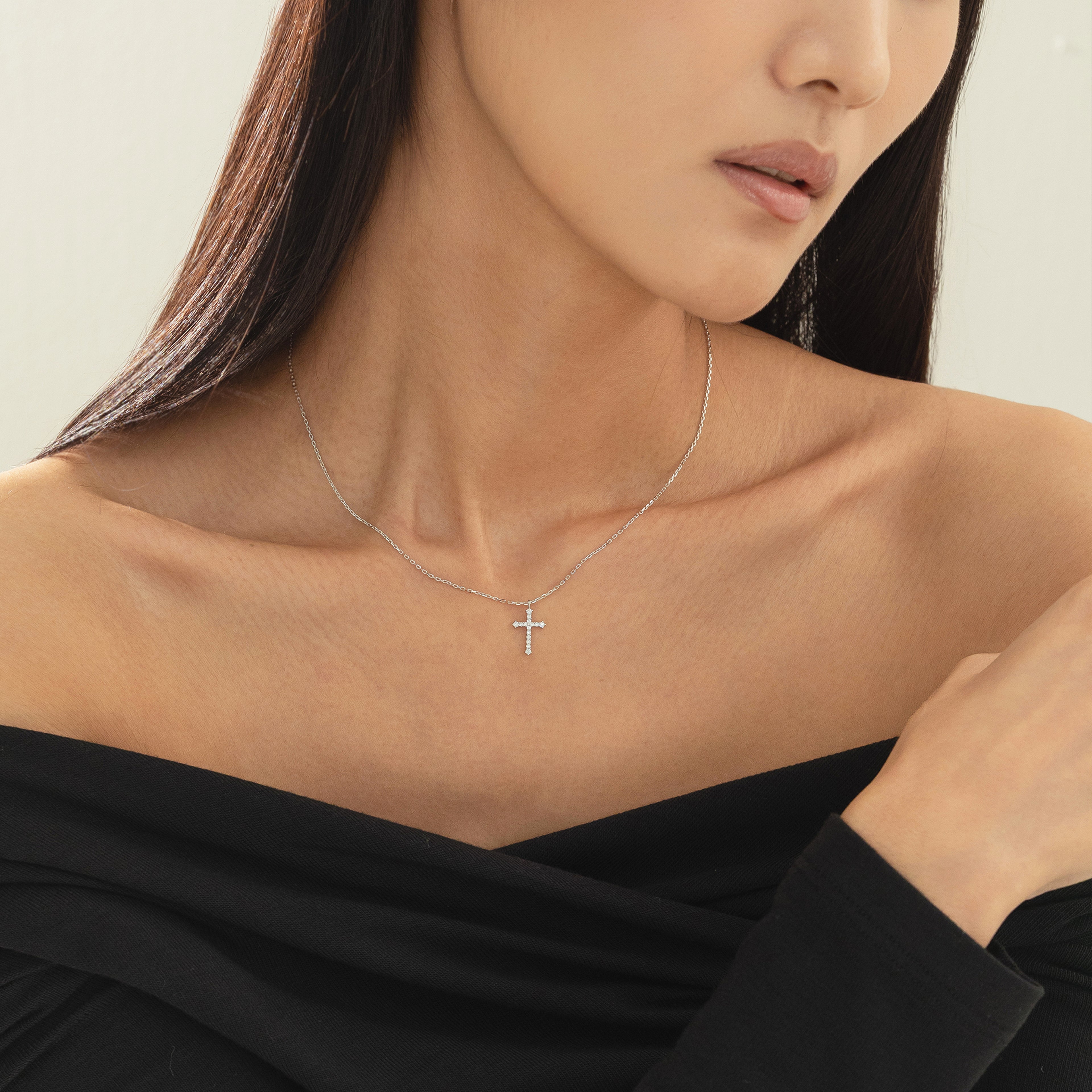 Lisette Crystal Cross Pointed Necklace 14k Gold Plated Faith