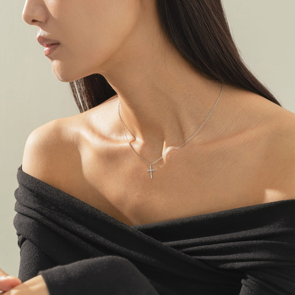 Lisette Crystal Cross Pointed Necklace 14k Gold Plated Faith