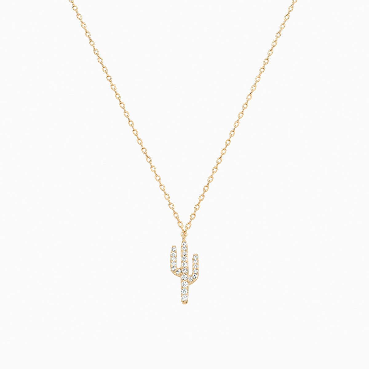 Lucy Crystal Cactus Pendant Necklace 14k Gold Plated
