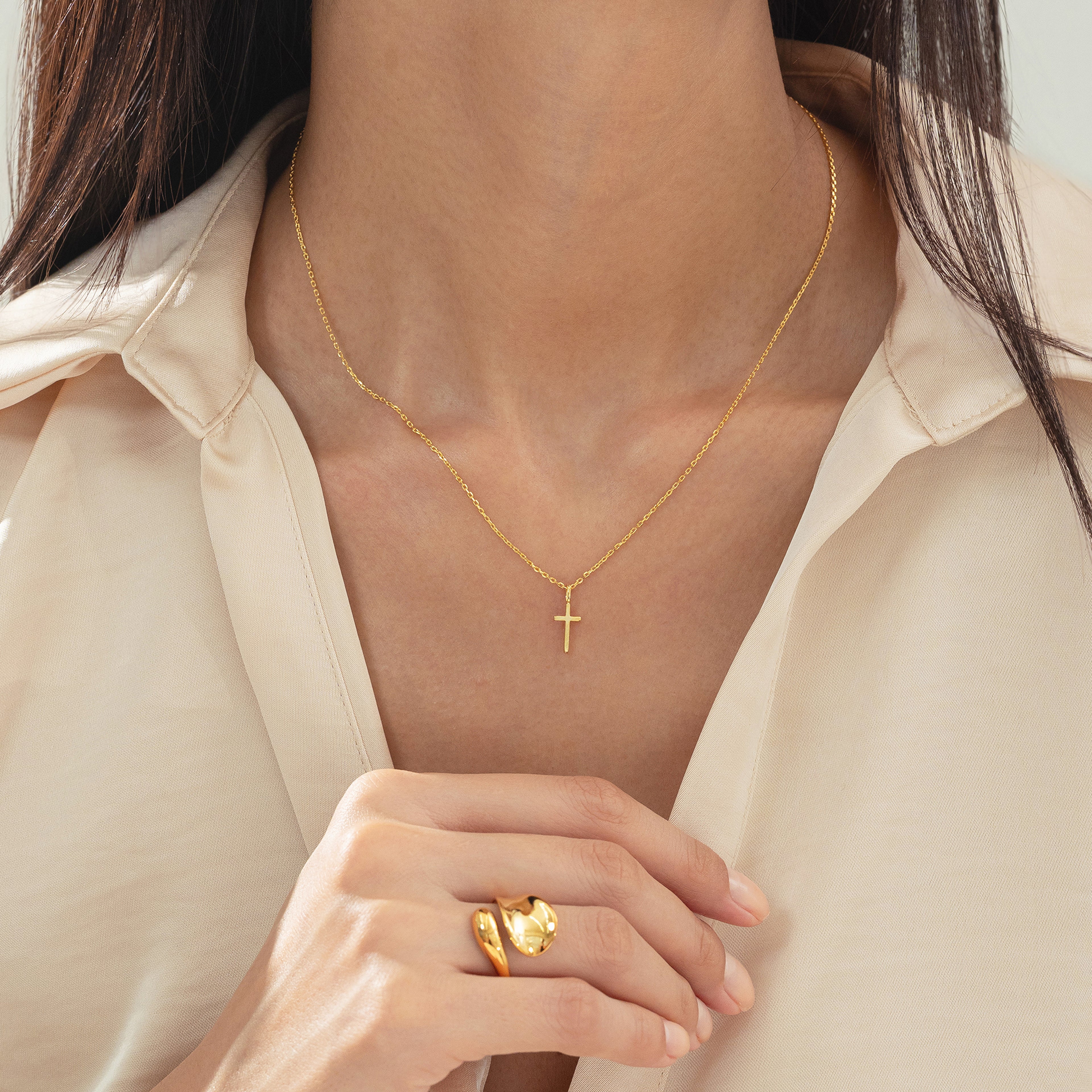 Marielle Mini Cross Necklace 14k Gold Plated Daily Wear