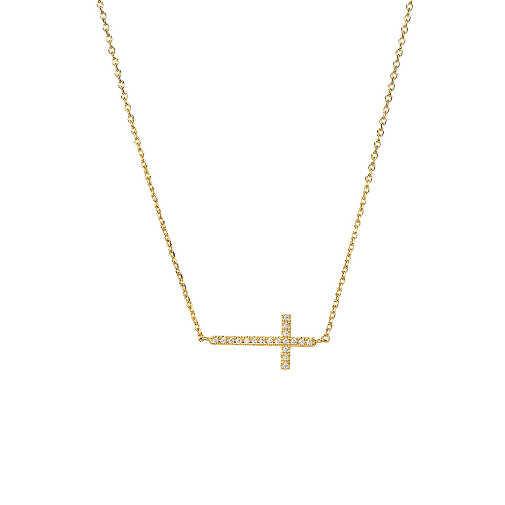 Elowen Horizontal Crystal Cross Necklace 14k Gold Plated Everyday Look