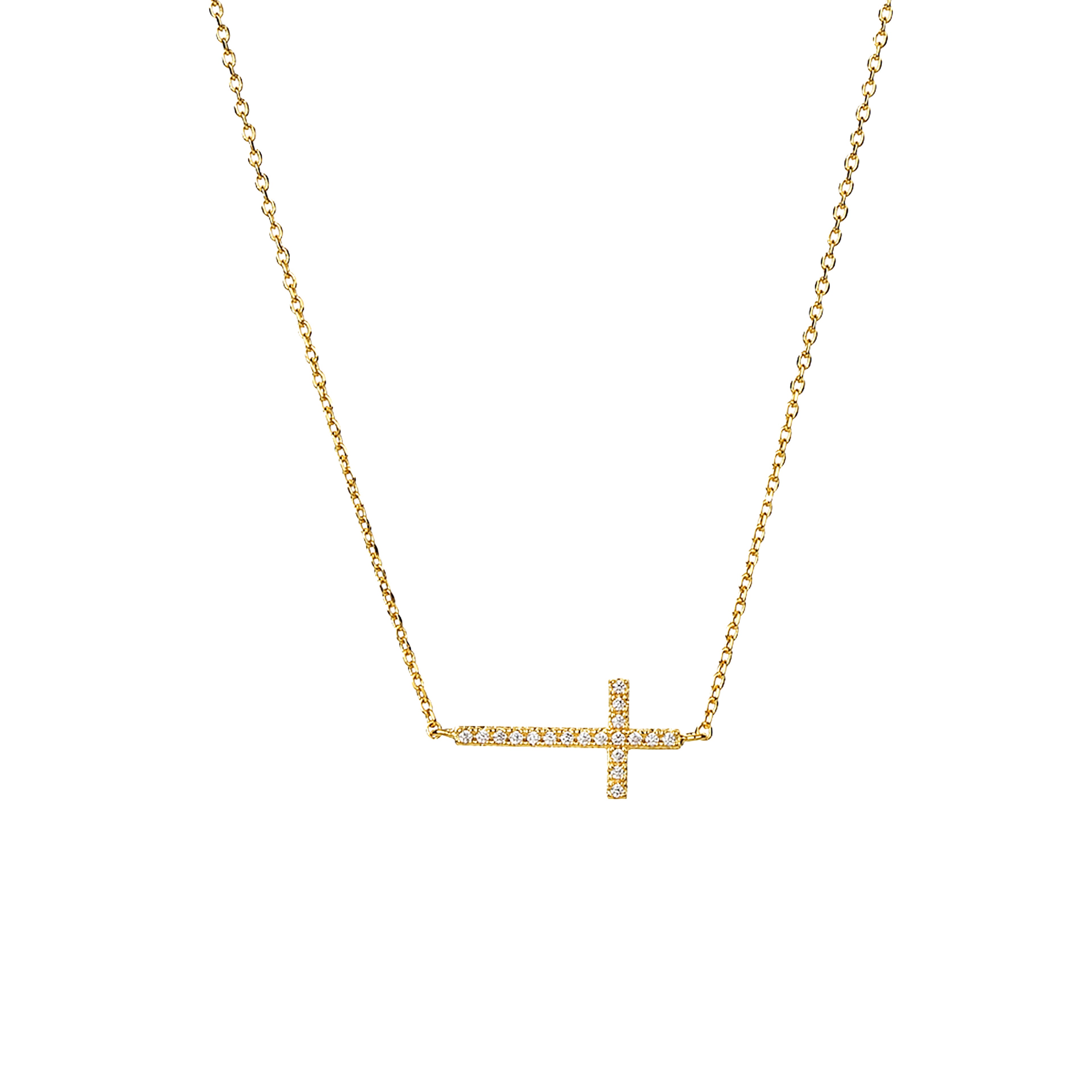 Elowen Horizontal Crystal Cross Necklace 14k Gold Plated Everyday Look