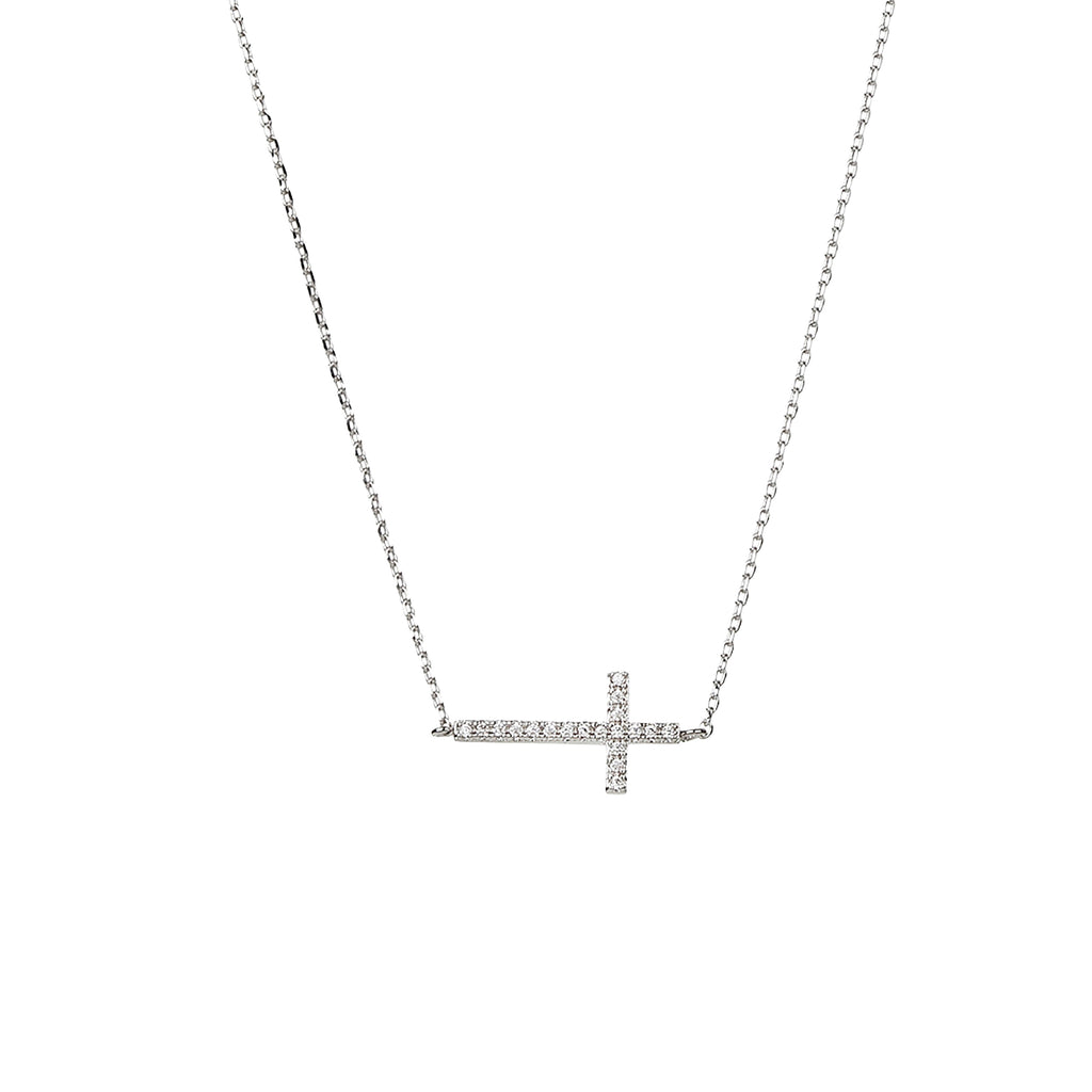 Elowen Horizontal Crystal Cross Necklace 14k Gold Plated Everyday Look