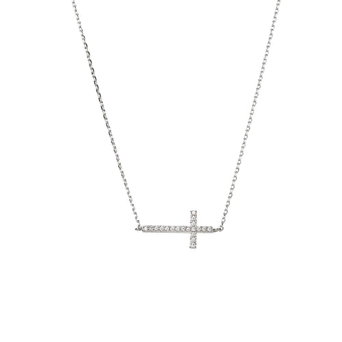Elowen Horizontal Crystal Cross Necklace 14k Gold Plated Everyday Look