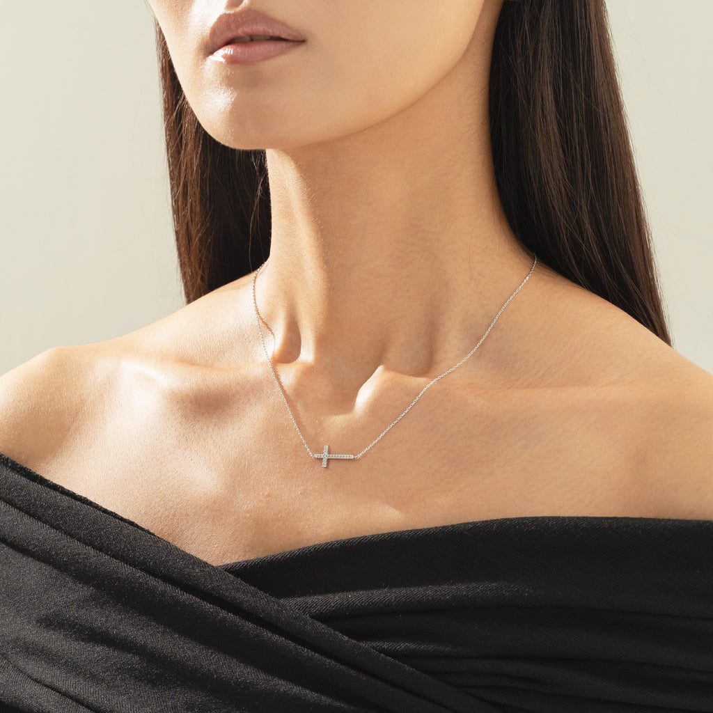 Elowen Horizontal Crystal Cross Necklace 14k Gold Plated Everyday Look