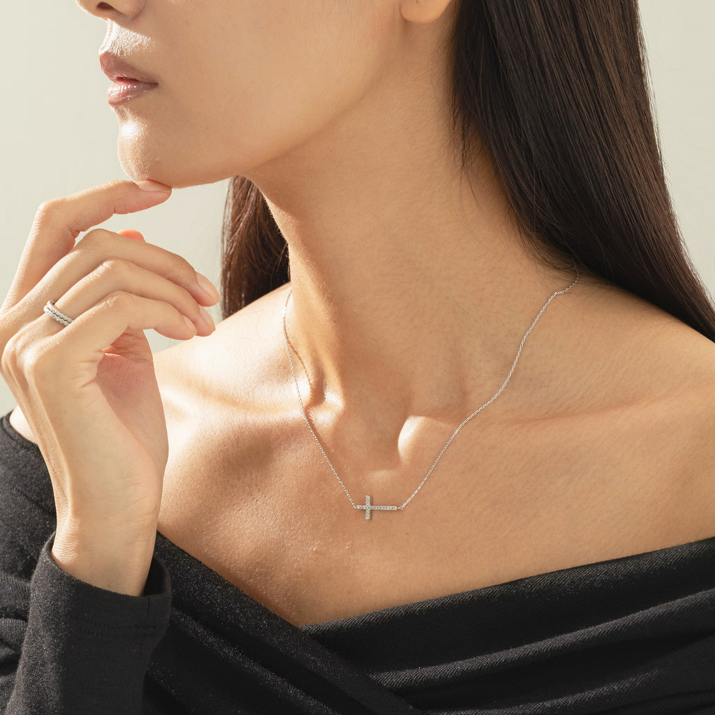 Elowen Horizontal Crystal Cross Necklace 14k Gold Plated Everyday Look