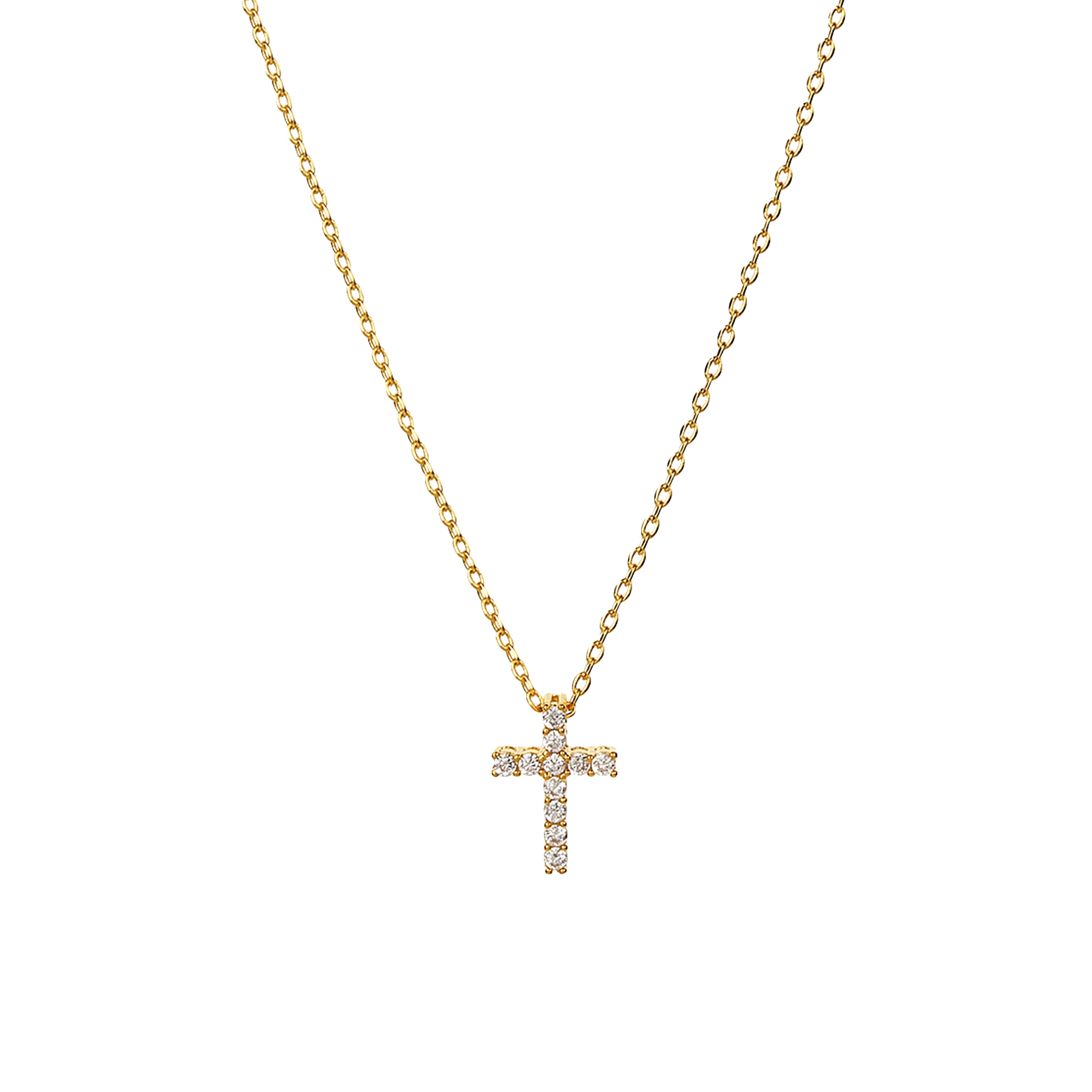 Aveline Crystal Cross Necklace 14k Gold Plated Minimal Style