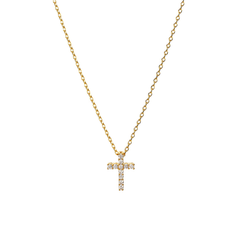 Aveline Crystal Cross Necklace 14k Gold Plated Minimal Style
