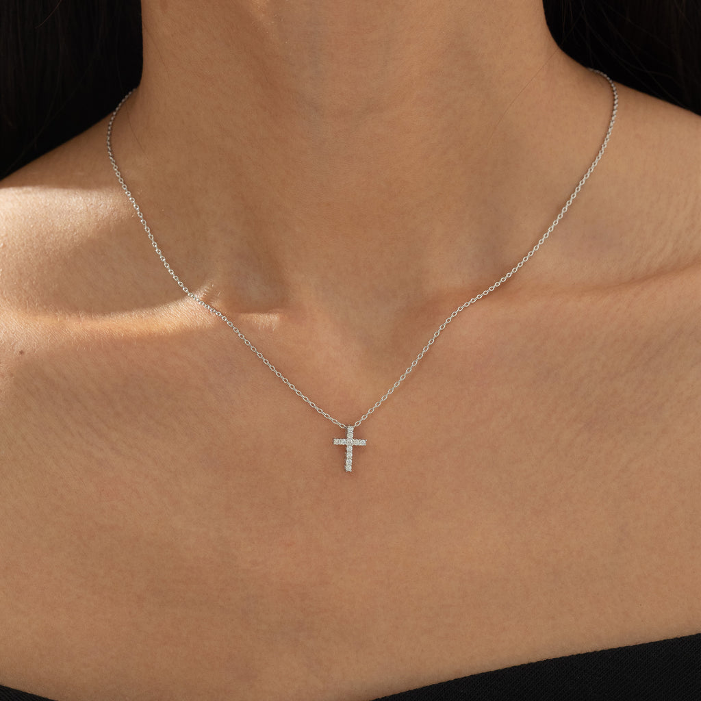 Aveline Crystal Cross Necklace 14k Gold Plated Minimal Style