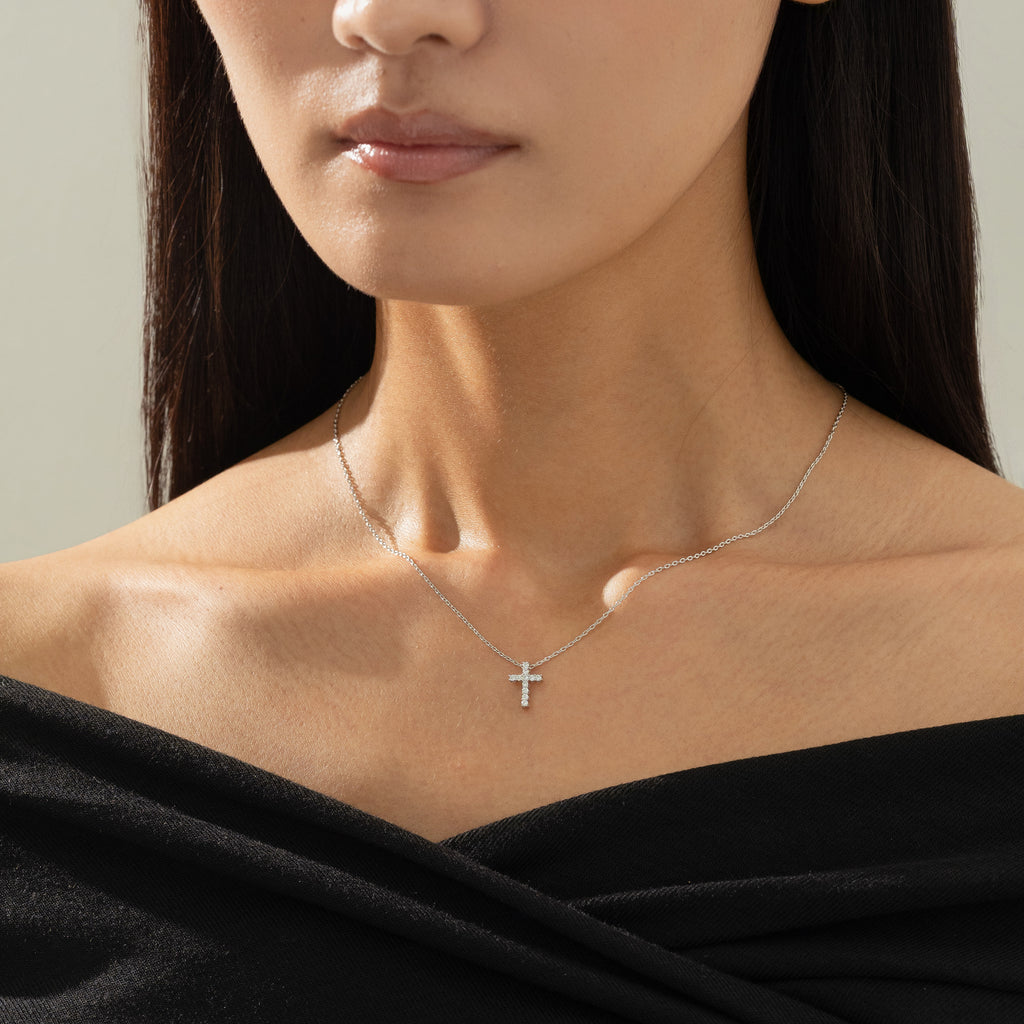 Aveline Crystal Cross Necklace 14k Gold Plated Minimal Style