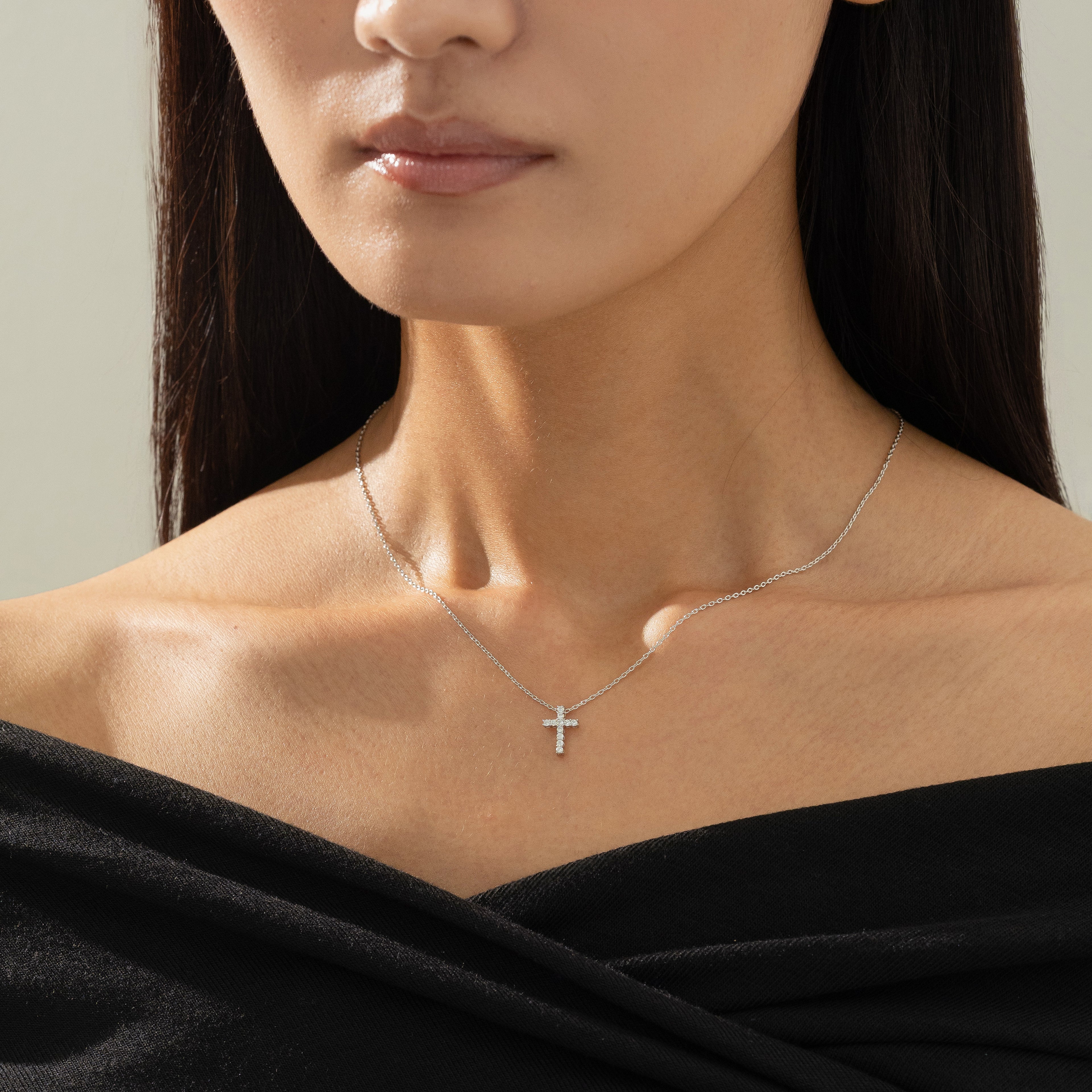 Aveline Crystal Cross Necklace 14k Gold Plated Minimal Style
