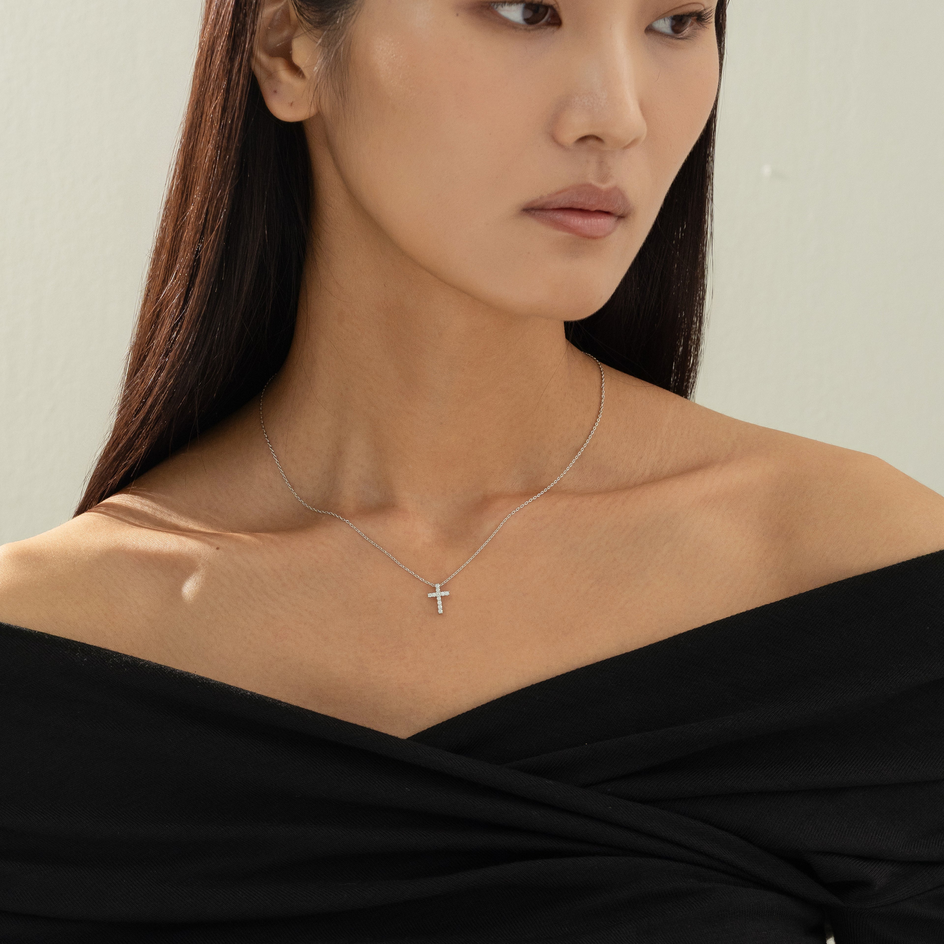 Aveline Crystal Cross Necklace 14k Gold Plated Minimal Style