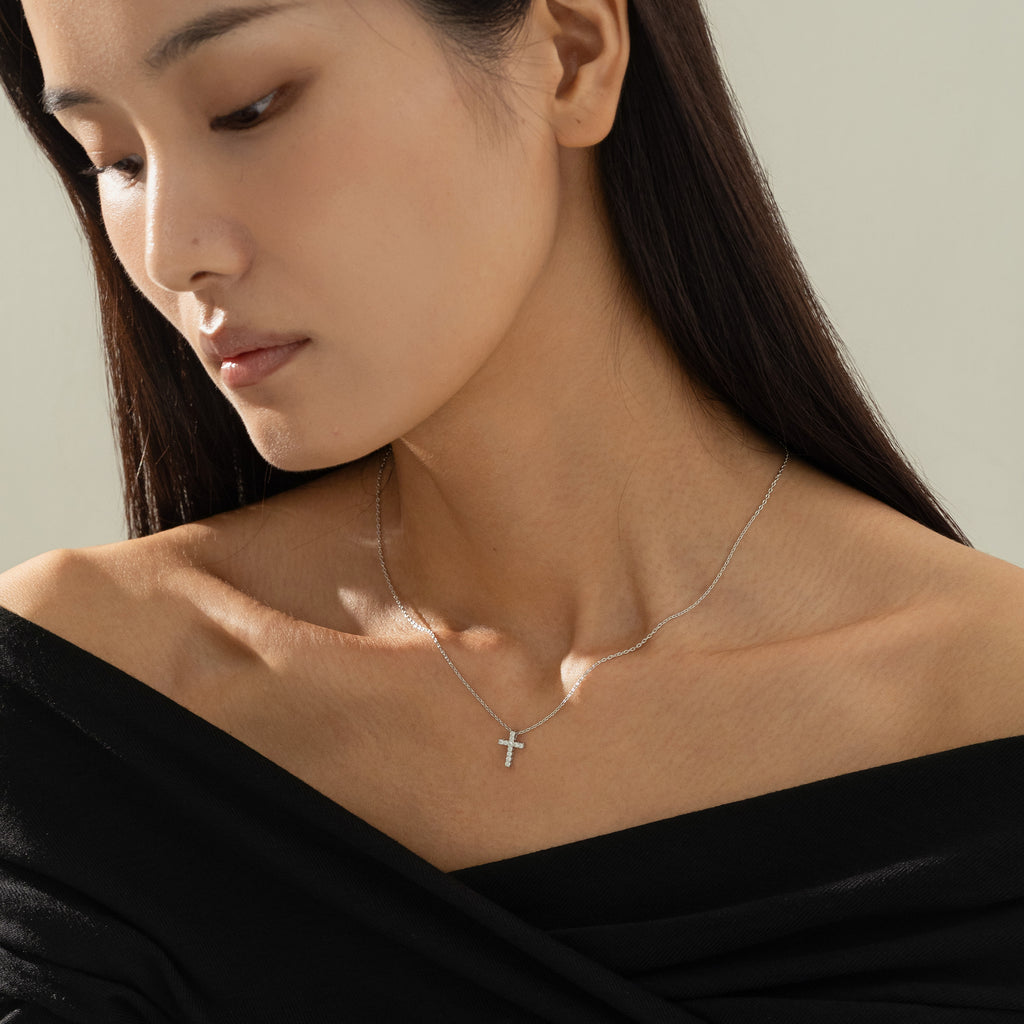 Aveline Crystal Cross Necklace 14k Gold Plated Minimal Style