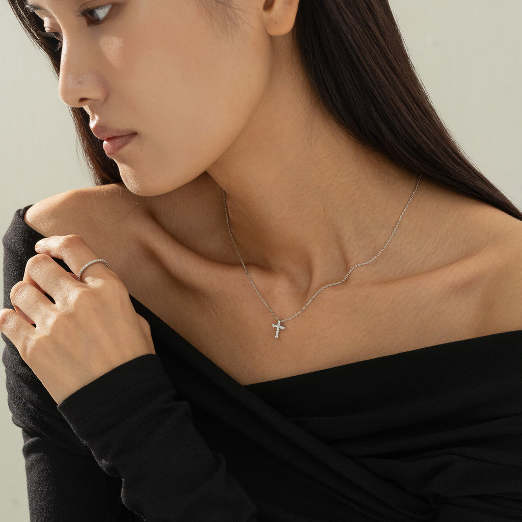 Aveline Crystal Cross Necklace 14k Gold Plated Minimal Style