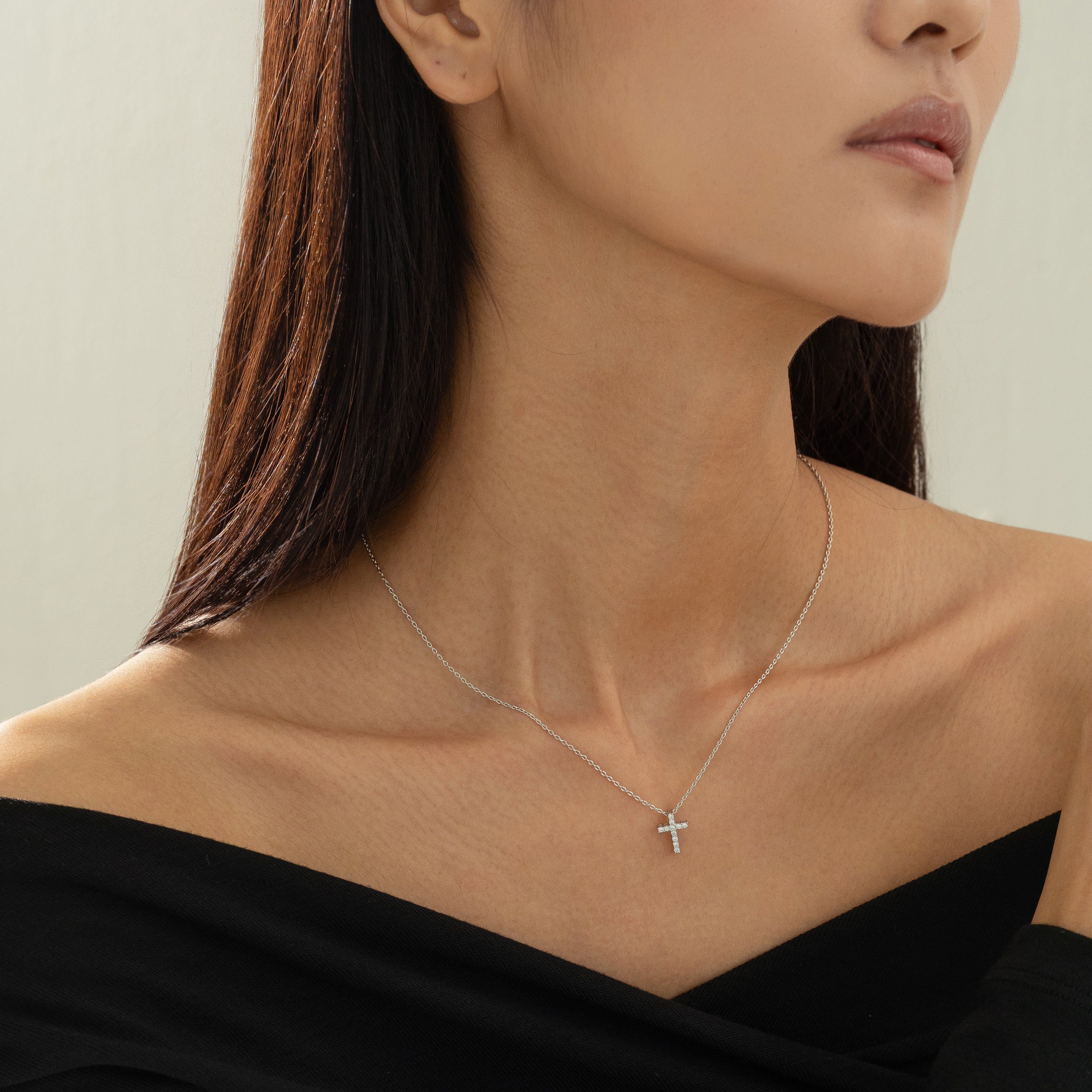 Aveline Crystal Cross Necklace 14k Gold Plated Minimal Style