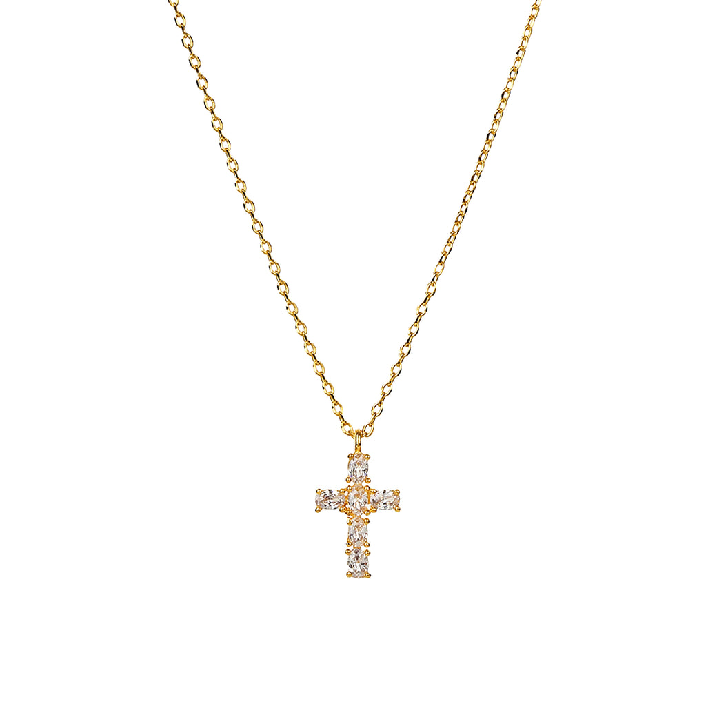 Evelina Crystal Cross Necklace 14k Gold Plated Everyday Style