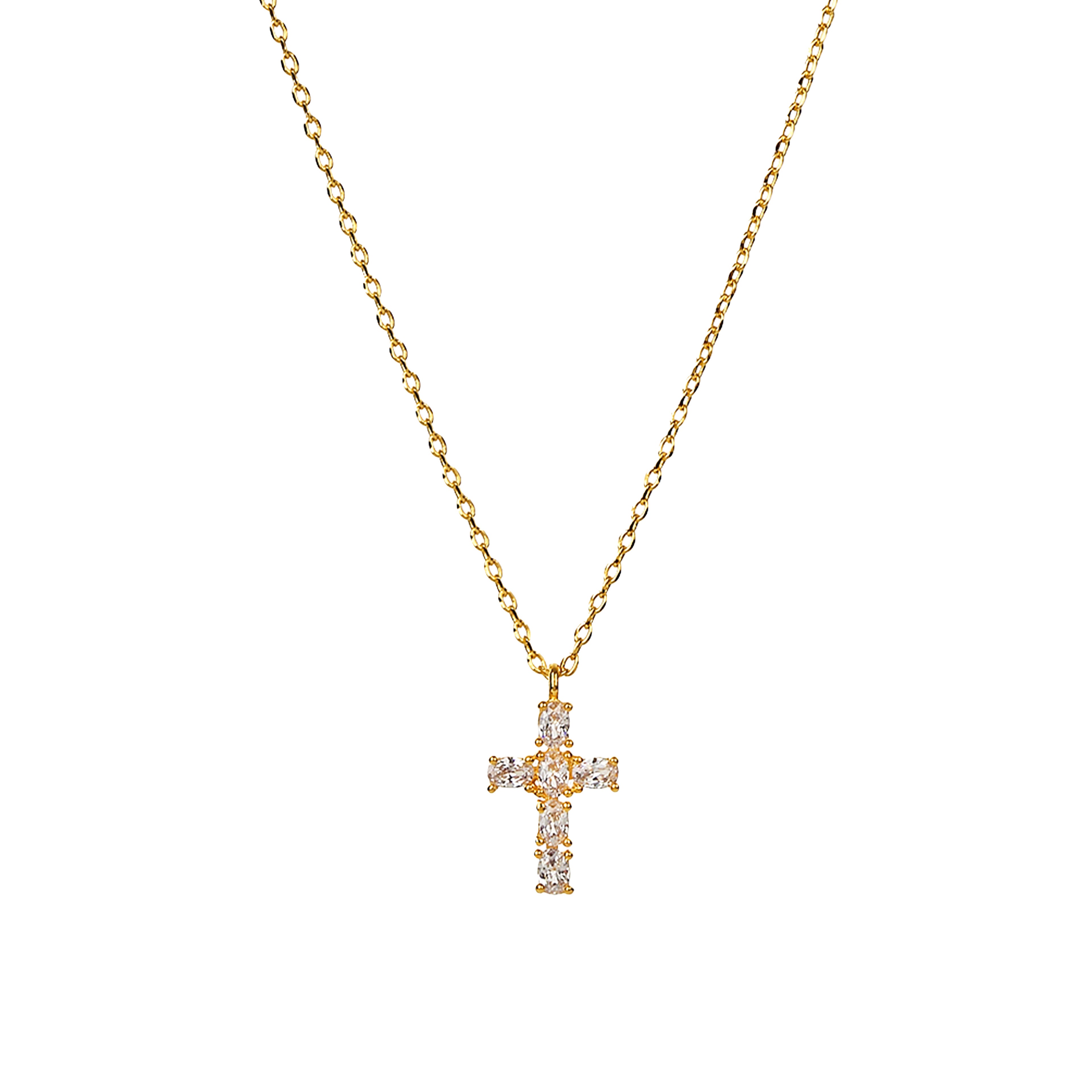 Evelina Crystal Cross Necklace 14k Gold Plated Everyday Style