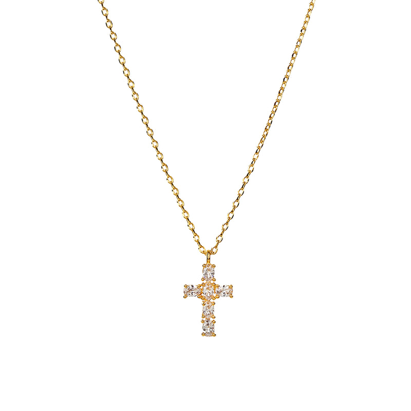 Evelina Crystal Cross Necklace 14k Gold Plated Everyday Style