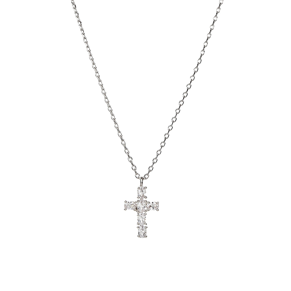 Evelina Crystal Cross Necklace 14k Gold Plated Everyday Style