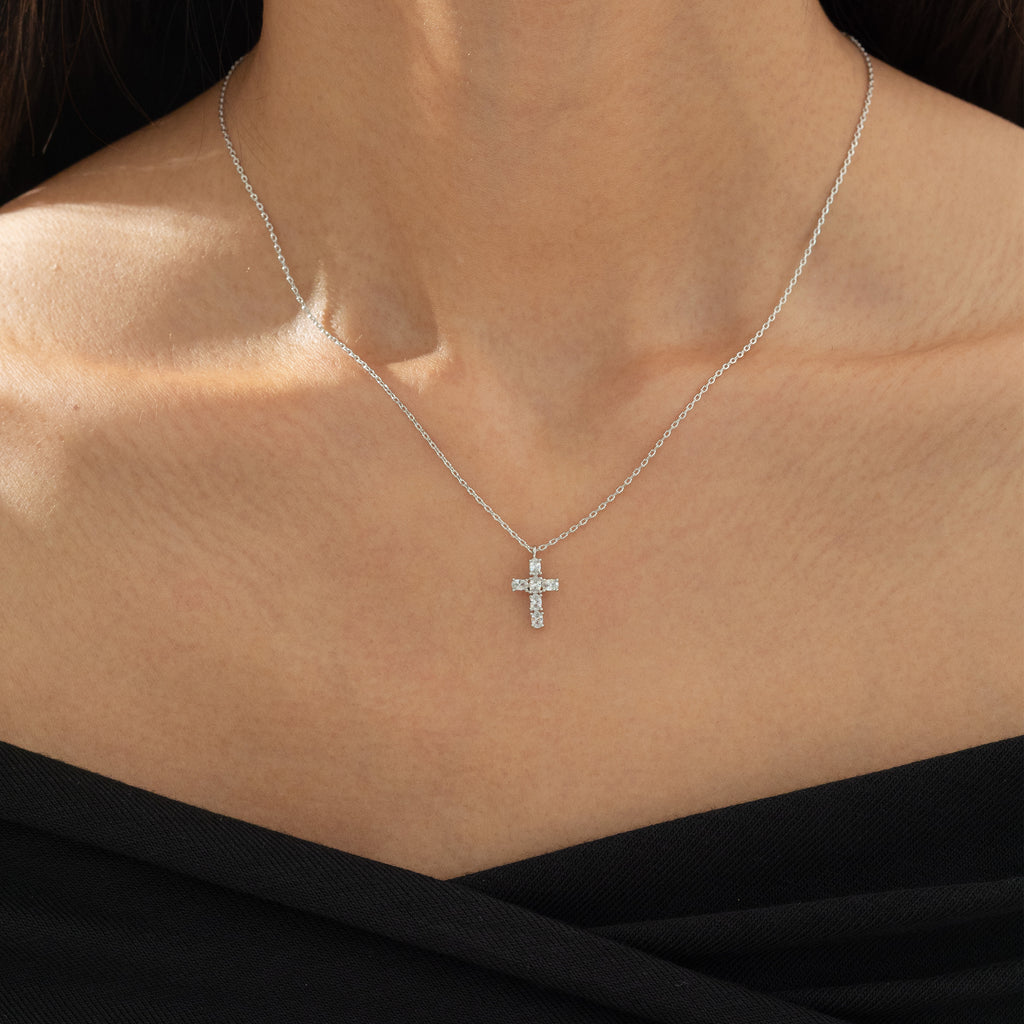 Evelina Crystal Cross Necklace 14k Gold Plated Everyday Style