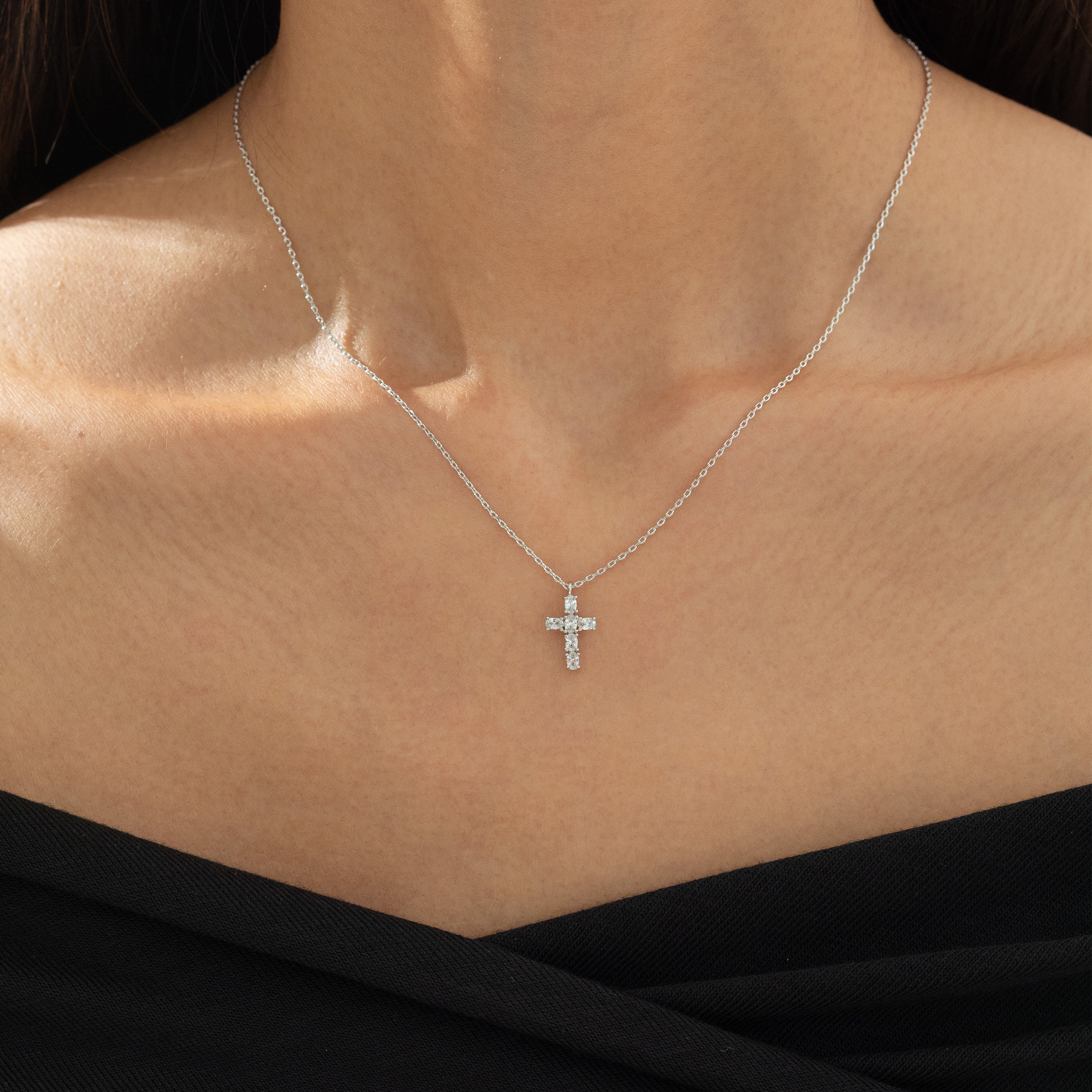 Evelina Crystal Cross Necklace 14k Gold Plated Everyday Style