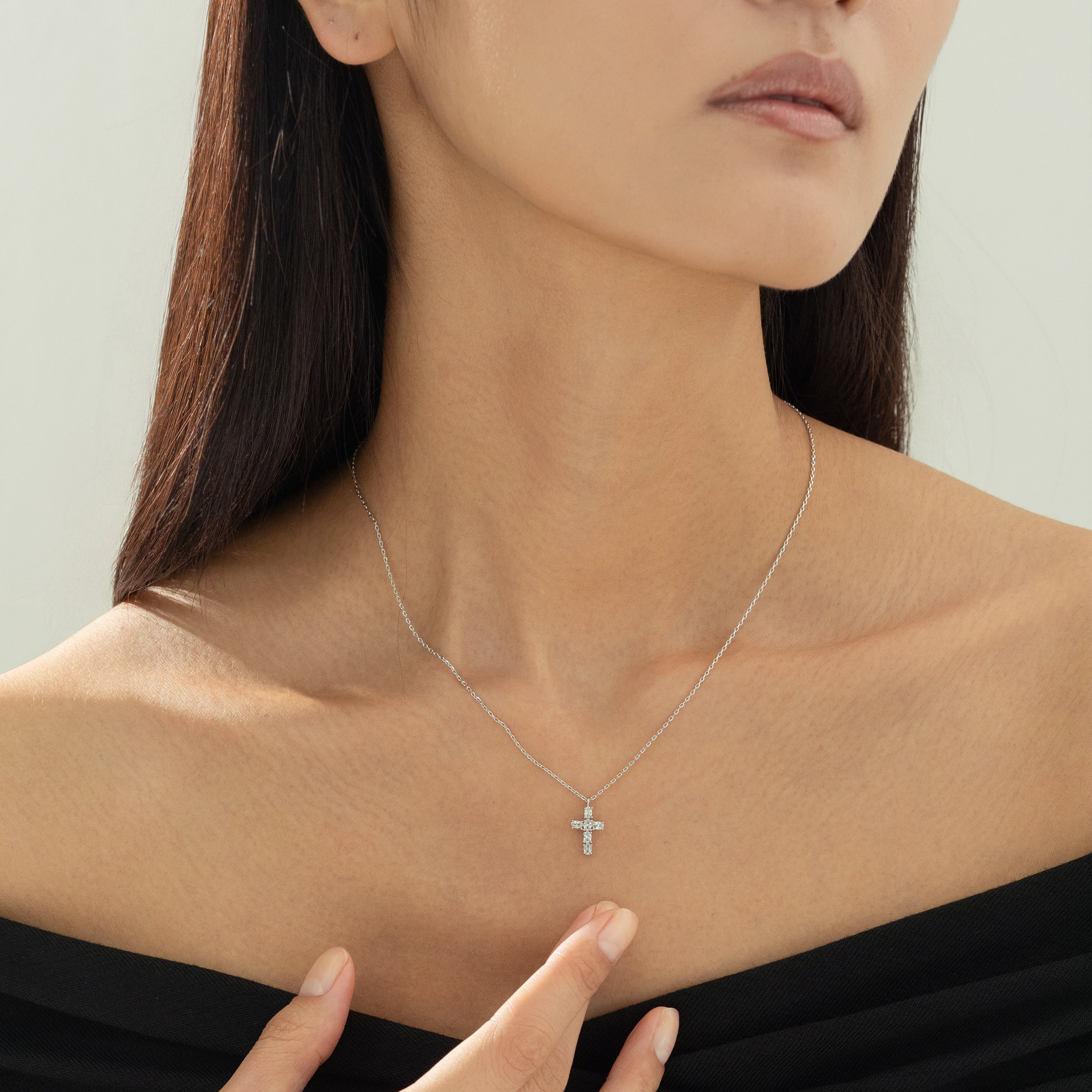Evelina Crystal Cross Necklace 14k Gold Plated Everyday Style
