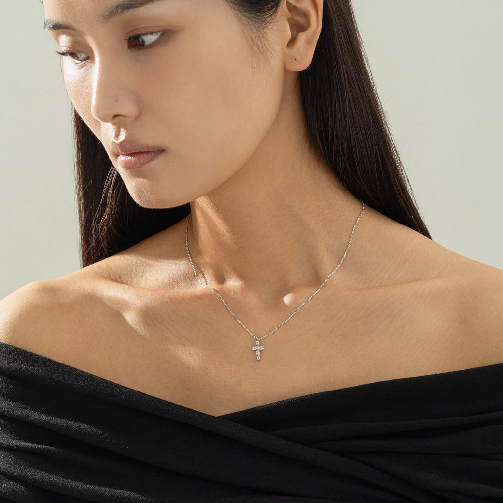 Evelina Crystal Cross Necklace 14k Gold Plated Everyday Style