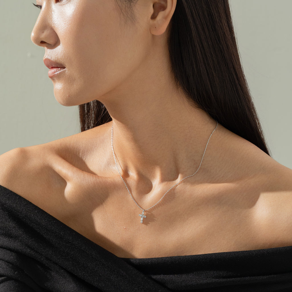 Evelina Crystal Cross Necklace 14k Gold Plated Everyday Style