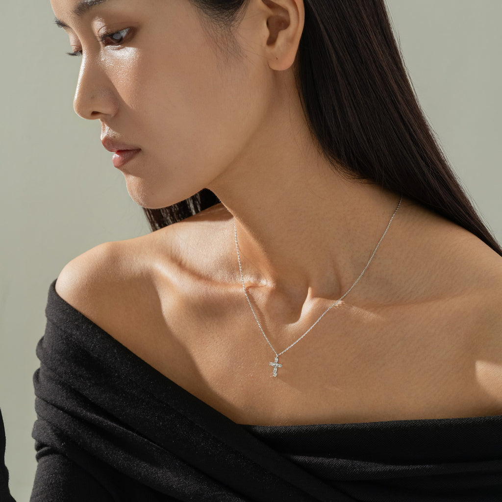 Evelina Crystal Cross Necklace 14k Gold Plated Everyday Style