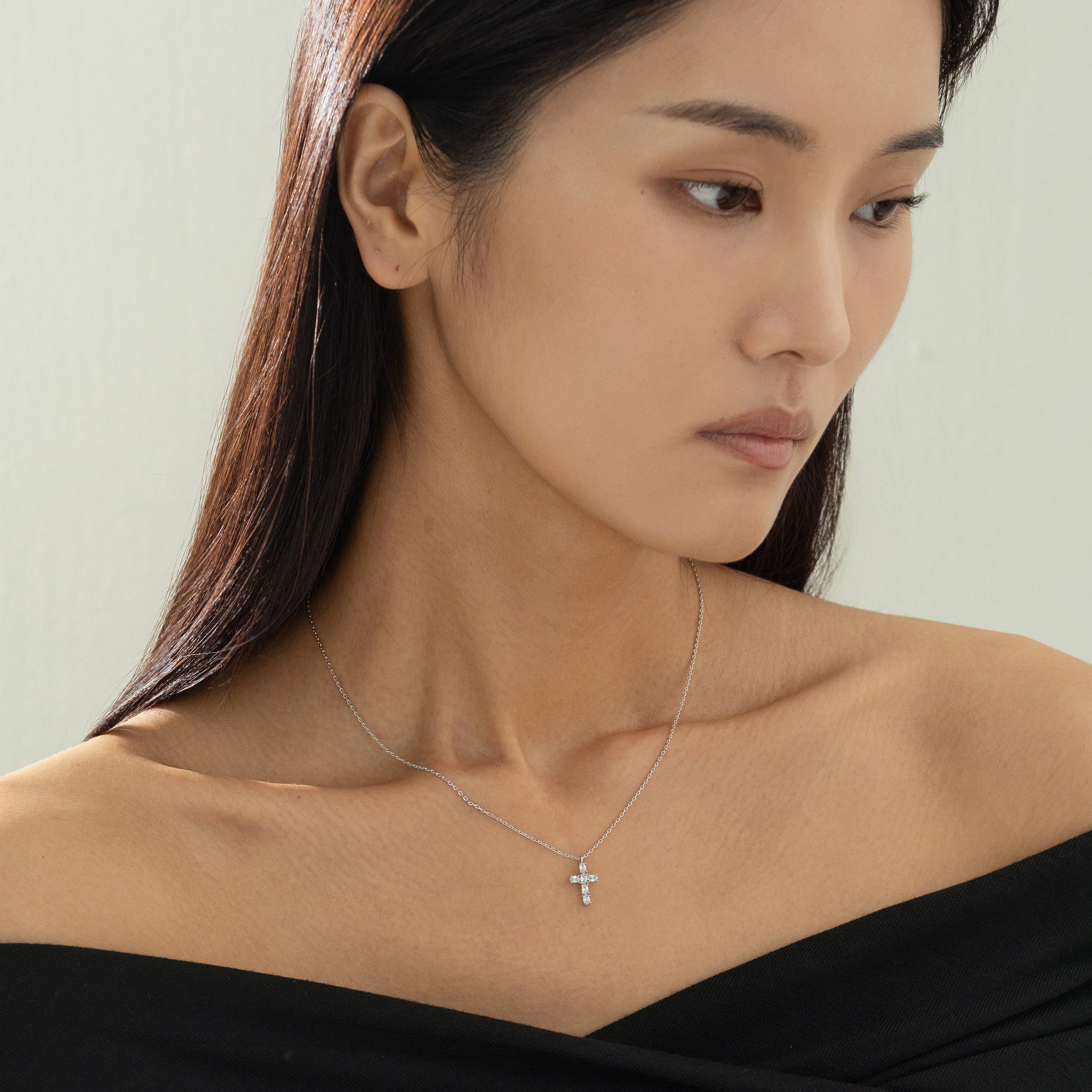 Evelina Crystal Cross Necklace 14k Gold Plated Everyday Style