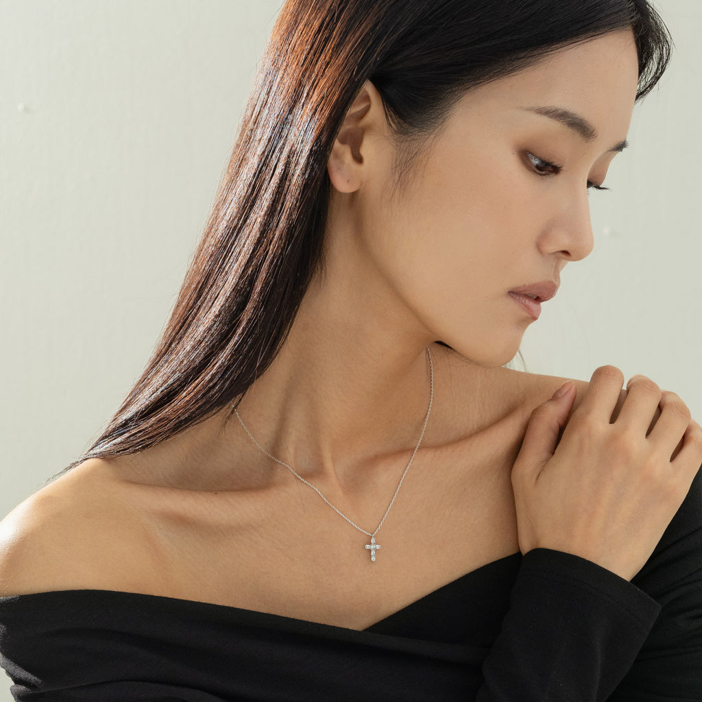Evelina Crystal Cross Necklace 14k Gold Plated Everyday Style