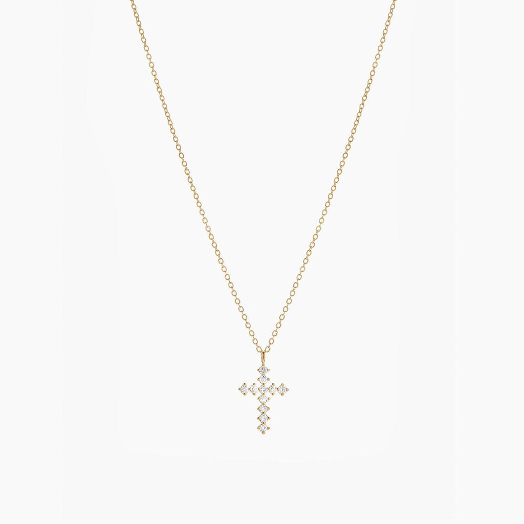 Wena Pointed Crystal Cross Necklace 14k Gold Plated Bold Faith