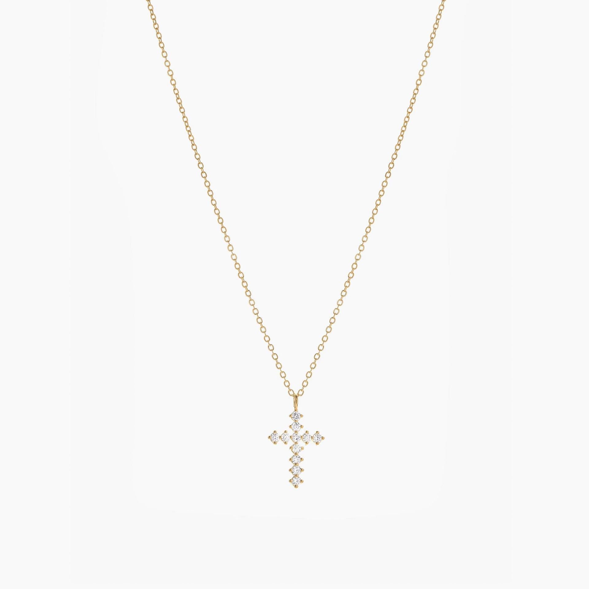 Wena Pointed Crystal Cross Necklace 14k Gold Plated Bold Faith