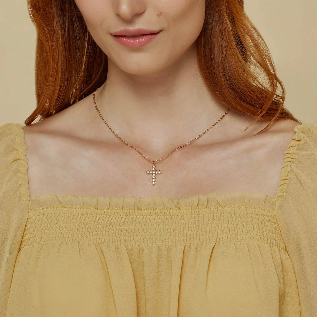 Wena Pointed Crystal Cross Necklace 14k Gold Plated Bold Faith