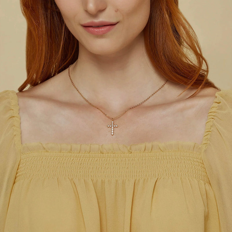 Wena Pointed Crystal Cross Necklace 14k Gold Plated Bold Faith